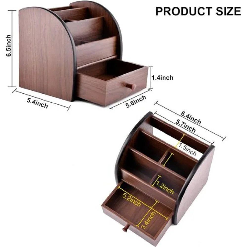 Wood Desktop Organizer with Drawer Office Supply Storage Remote Caddy Holder